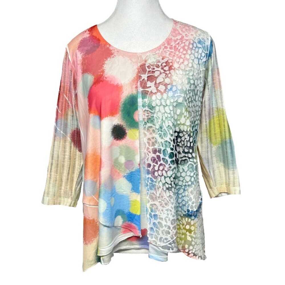 Ali Miles Artsy Tunic Pastel Flyaway Burnout Abstract Relaxed Top Medium*